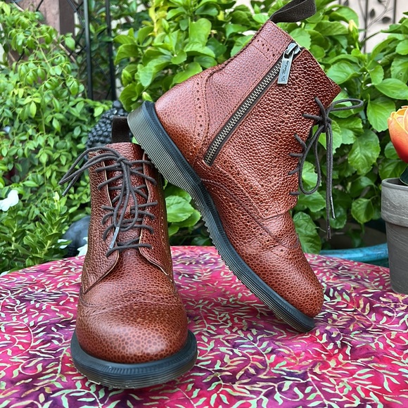 Dr. Martens Delphine Caramel Brown Brogue Detail Wingtip Ankle Boots - Picture 8 of 17